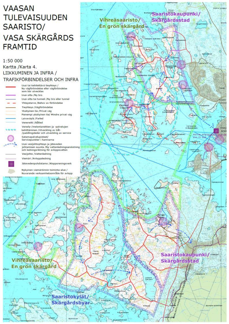TRAFIKFÖRBINDELSER LIIKKUMINEN Betydande investeringar i vägnät och broar: Gerby-Västervik skärgård kopplas via Svartholmen till en del av den norra stadsstrukturen i Vasa De största holmarna i