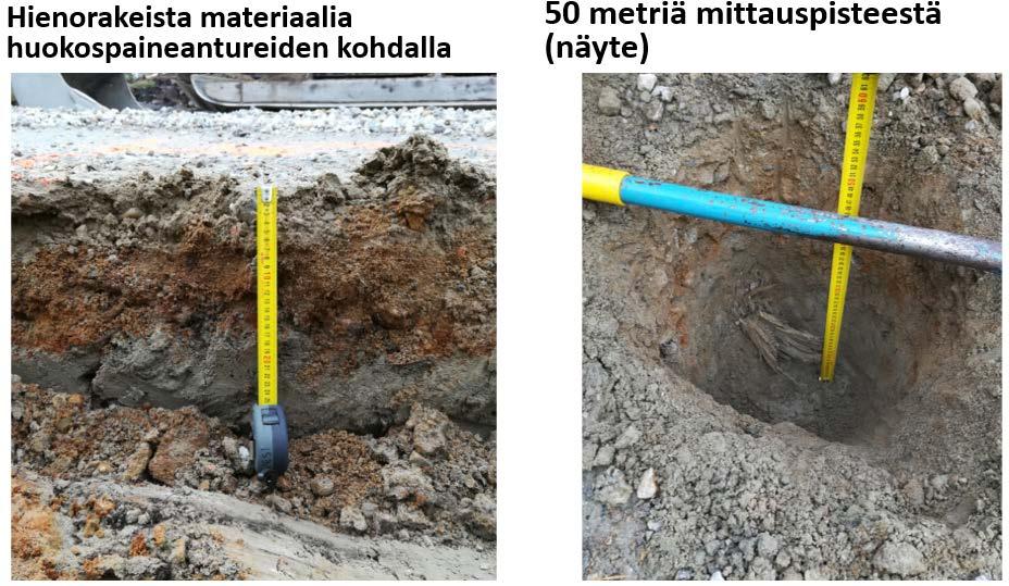 Kuvat 28a ja 28b. Havaintoja näytteenoton yhteydessä Kuhmossa. Mittauspäivää edeltävinä viikkoina oli Kuhmon seudulla vähäsateinen jakso (kts. liite 2). Lämpötilat vaihtelivat +2-+12 o C:n välillä. 2.8.3 Mittauspäivä Korpikoskentiellä suoritettiin mittaukset mittauspäivän aikana 28.