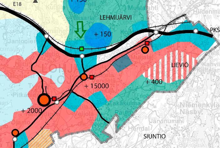 Lohjanharjuntiehen (1125, 25) yhdistyvät sekä Muijalantie Muijalannummessa, että Nummenkyläntie Nummenkylässä. Palveluissa suunnittelualue tukeutuu Lohjan nauhataajamaan, mm.