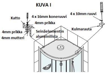 Vaihe 6 Kiinnitä kattosuihku paikalleen, ennen katon asennusta. Kiristä kattosuihku paikalleen niin, että suihkuun tuleva messinkikulma osoittaa takakulmaan.