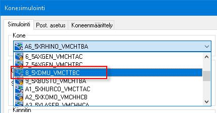 Konesimulointi 1: Tervetuloa käyttämään konesimulointia Työstökoneen vaihtaminen Yksi konesimuloinnin hyödyistä on mahdollisuus kokeilla ohjelmaa kuluttamatta työstöaikaa.