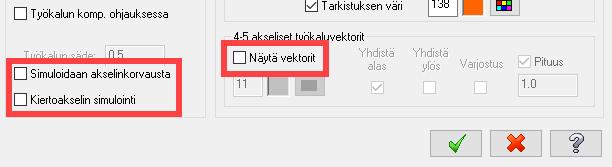 Konesimulointi 2: Konesimuloinnin käyttö työstöprosessin osana Näiden valintojen deaktivointi pitää kappaleen simuloitaessa paikallaan grafiikkaikkunassa