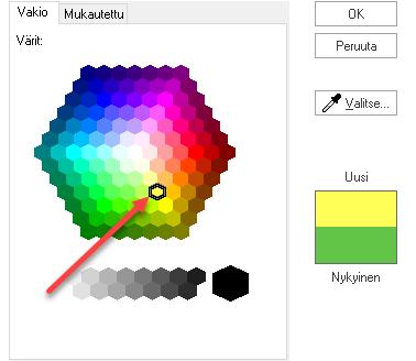 Valitse keltainen väri Väri-valintaikkunasta ja klikkaa OK. 13.