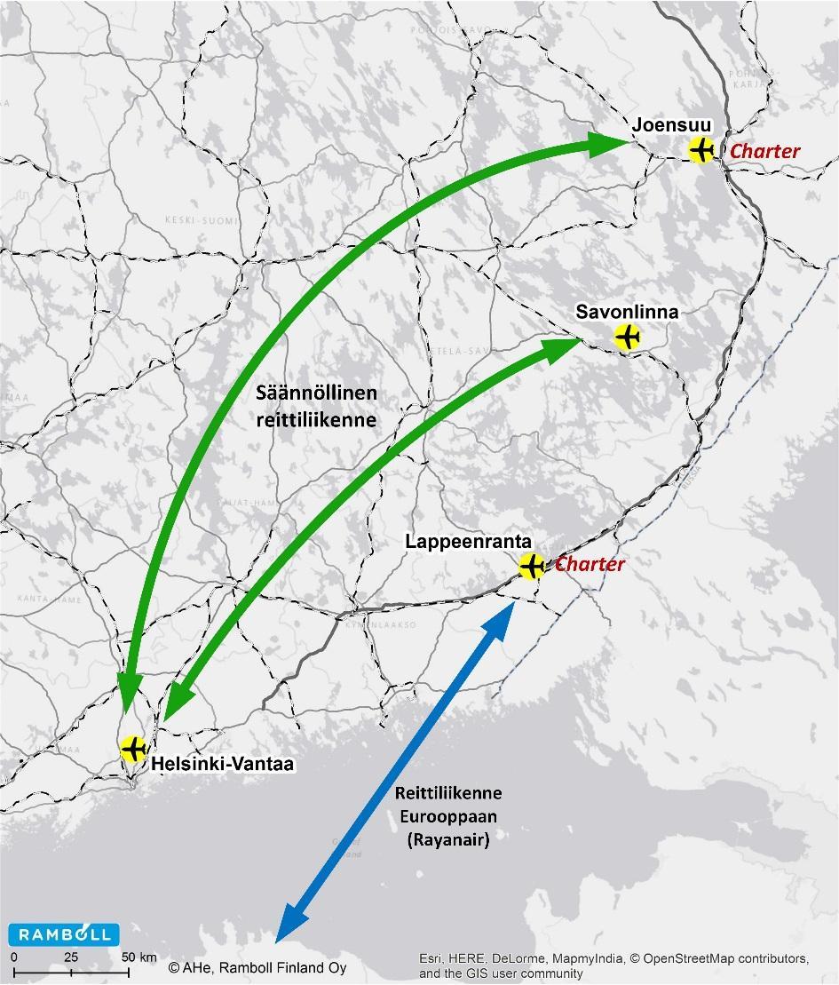 Lentoliikenne 6-käytävällä 6-käytävällä sijaitsevat lentokentät sekä niiden yhteydet: Joensuun lentoasema Reittiliikenne Helsinki-Vantaan lentoasemalle (Norra) Suorat charter lennot Lappeenrannan