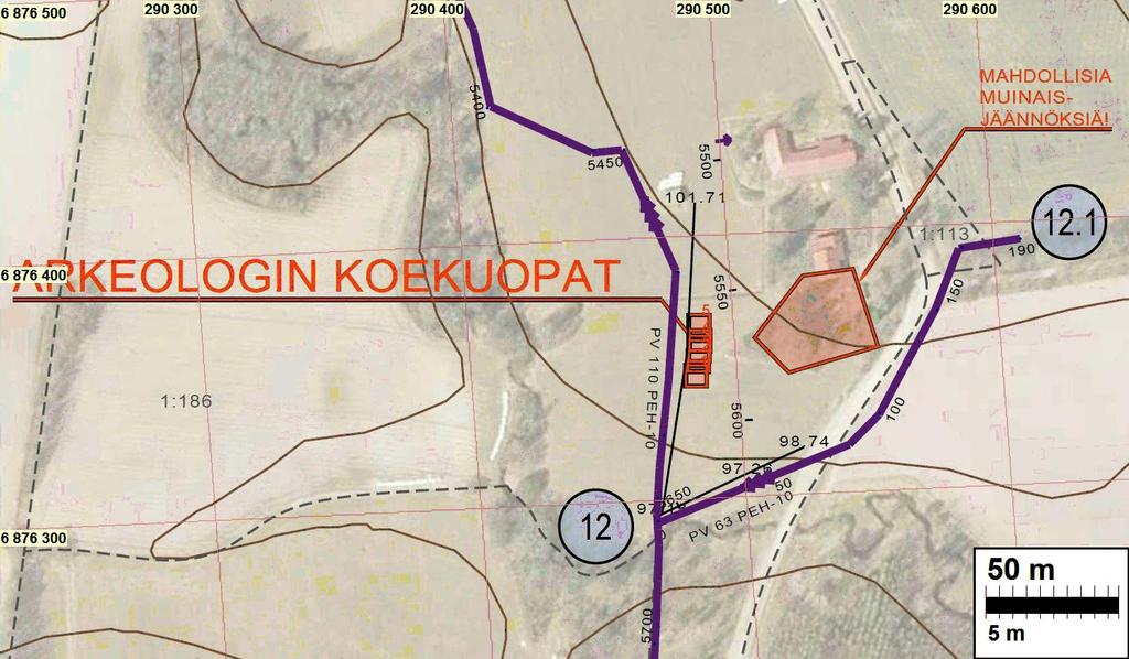 12 PARKANO 17 ALASKYLÄ LAATU YLINEN Historiallinen yksittäistalotontti, paikannettu isojakokartalta 1796. Vesihuoltolinjaa on siirretty talotontin länsipuolella lännemmäksi.