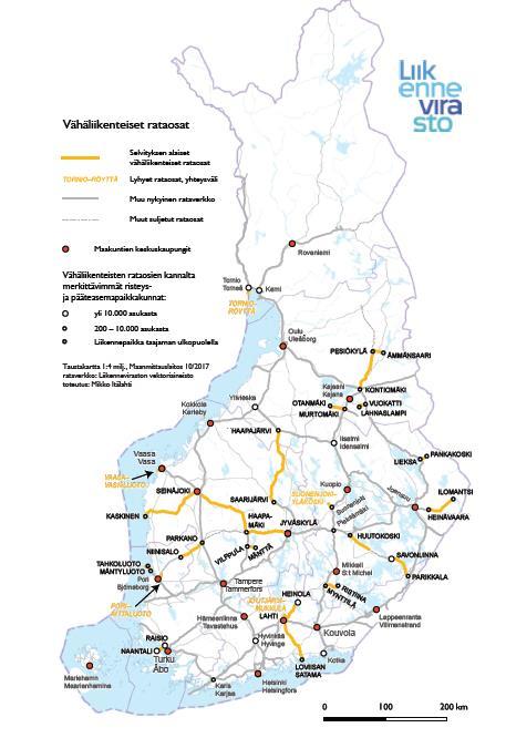 Esimerkki: Vähäliikenteiset radat Useimpien rataosien kunnossapitoa jatketaan nykyisellä tasolla.