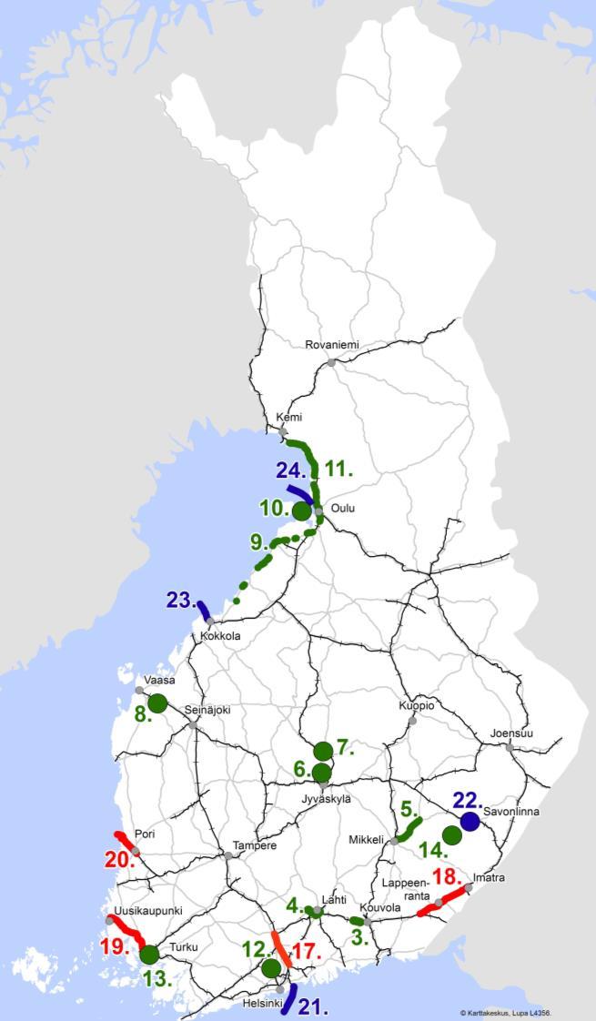 Käynnissä olevat kehittämishankkeet 2019 TIEHANKKEET 1. Länsi-Metron jatkon liityntäyhteydet 2. Kehä I Laajalahden kohta 3. Vt 12 Tillola-Keltti 4. Vt 12 Lahden eteläinen kehätie 5.