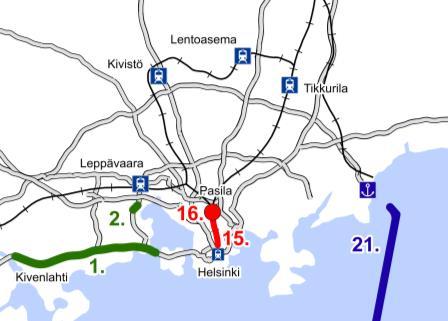 Hailuodon kiinteä yhteys 11.Vt 4 Oulu-Kemi Perusväylänpidon isot tiehankkeet 12.Mt 132 Klaukkalan ohikulku 13.E18 Turun kehätie Kausela-Kirismäki 14. Mt 438 Vekaransalmen silta RATAHANKKEET 15.