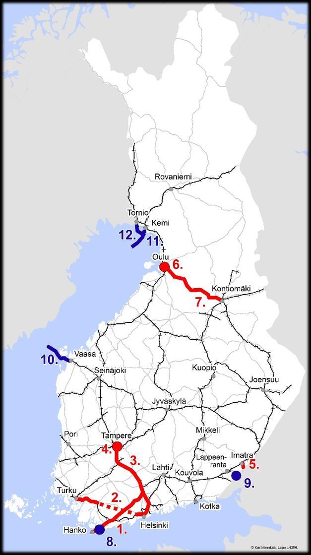 Merkittävimmät vuoden 2019 suunnittelukohteet radat ja vesiväylät RATAKOHTEET VESIVÄYLÄKOHTEET Merkittävimmät selvitykset ja suunnitelmat 1. Hyvinkää-Hanko rataosan tasoristeykset 2.