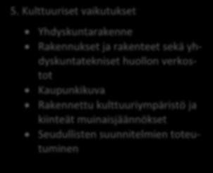 Sosiaaliset vaikutukset Palvelujen saatavuus Ihmisten elinolot ja elinympäristö Virkistysalueet ja virkistysyhteydet 5.