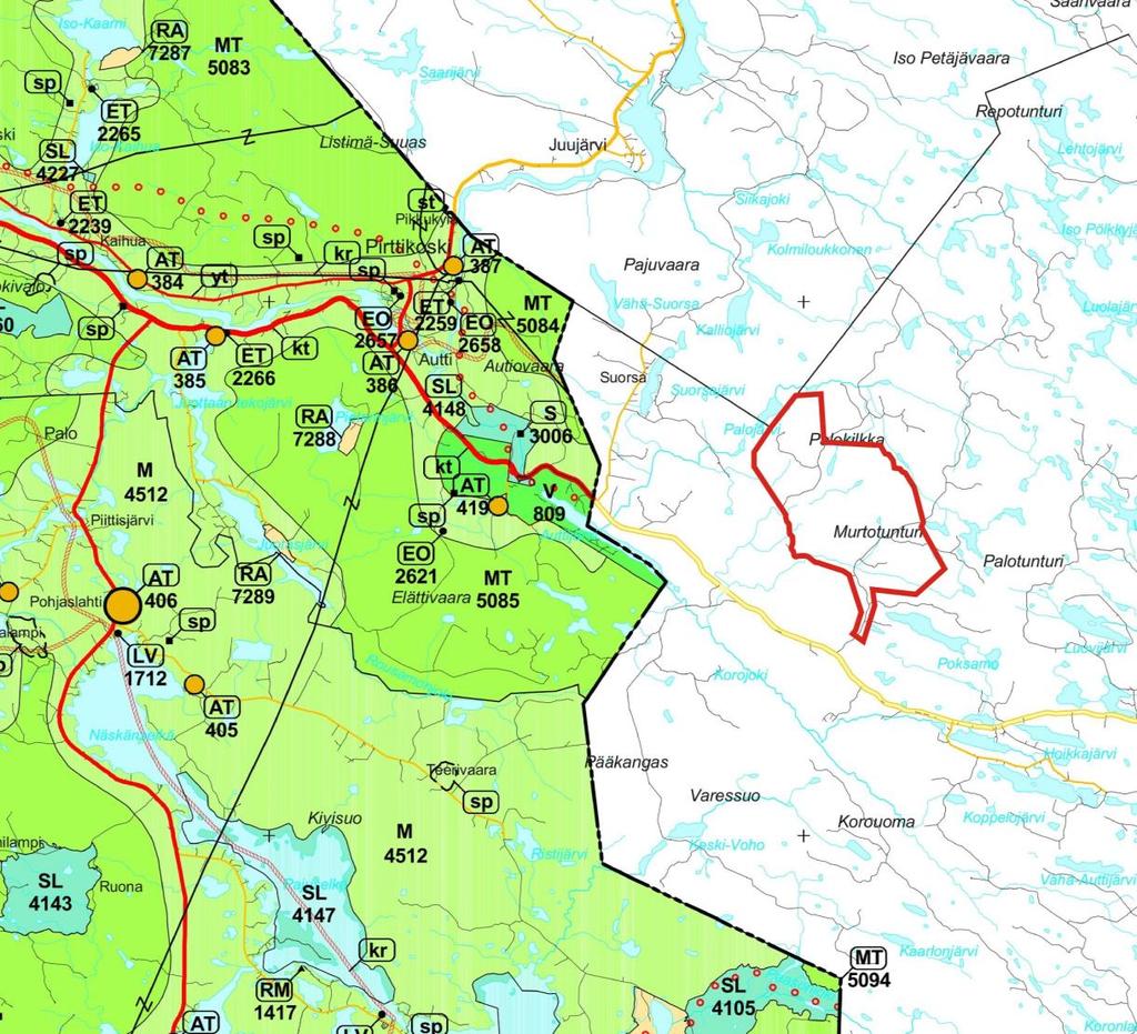 POSION KUNTA 16 Kuva 7. Ote Rovaniemen maakuntakaavasta, johon Murtotuulen osayleiskaavan suunnittelualueen likimääräinen sijainti on lisätty punaisella viivarajauksella. Lapin liitto 4.2.