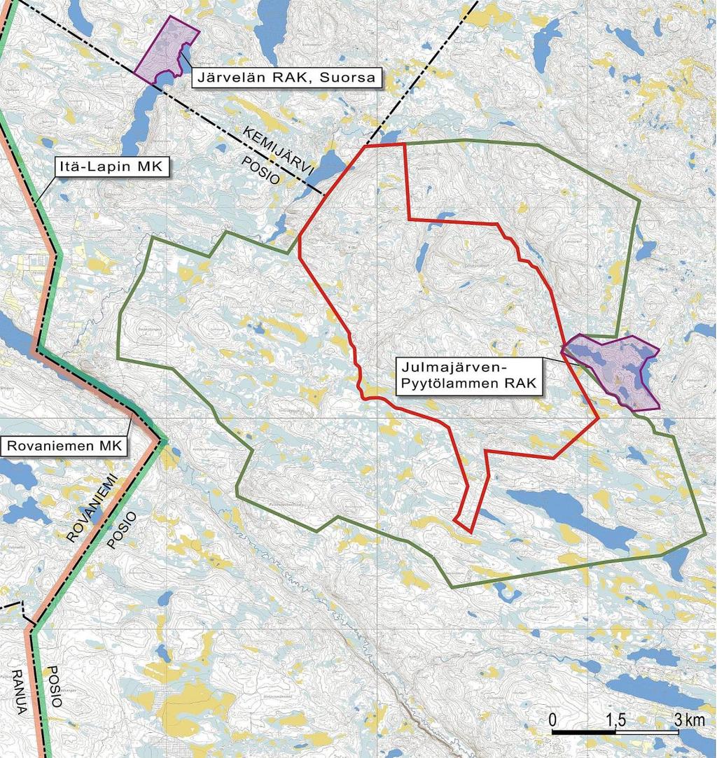 POSION KUNTA 18 4.2.6 Asemakaavat ja ranta-asemakaavat Tuulipuiston hankealueen välittömässä läheisyydessä on Julmajärven Pyytölammen rantaasemakaava, joka on hyväksytty 28.4.2009.