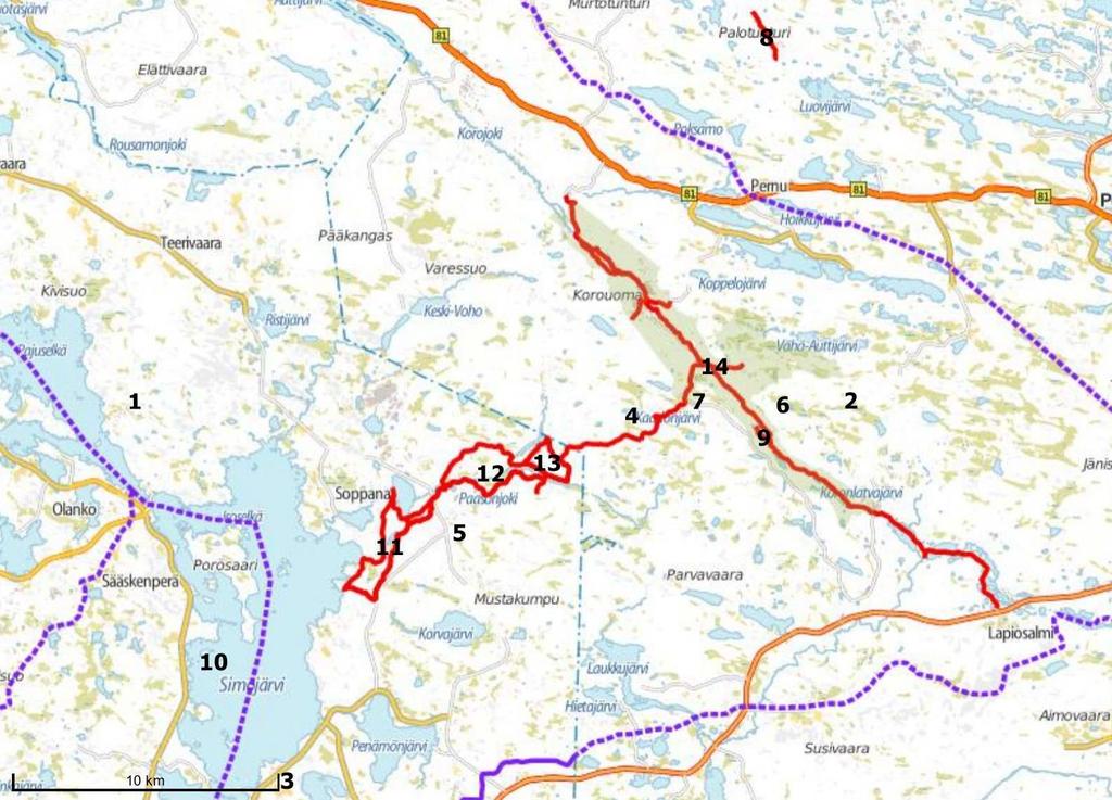 POSION KUNTA 47 Suunnittelualueen läheisyyteen sijoittuu matkailu- ja virkistyskäytön kannalta Posion matkailullisesti tärkeä Korouoma (suunnittelualueen eteläreunasta Koivukönkään lähtöpisteelle