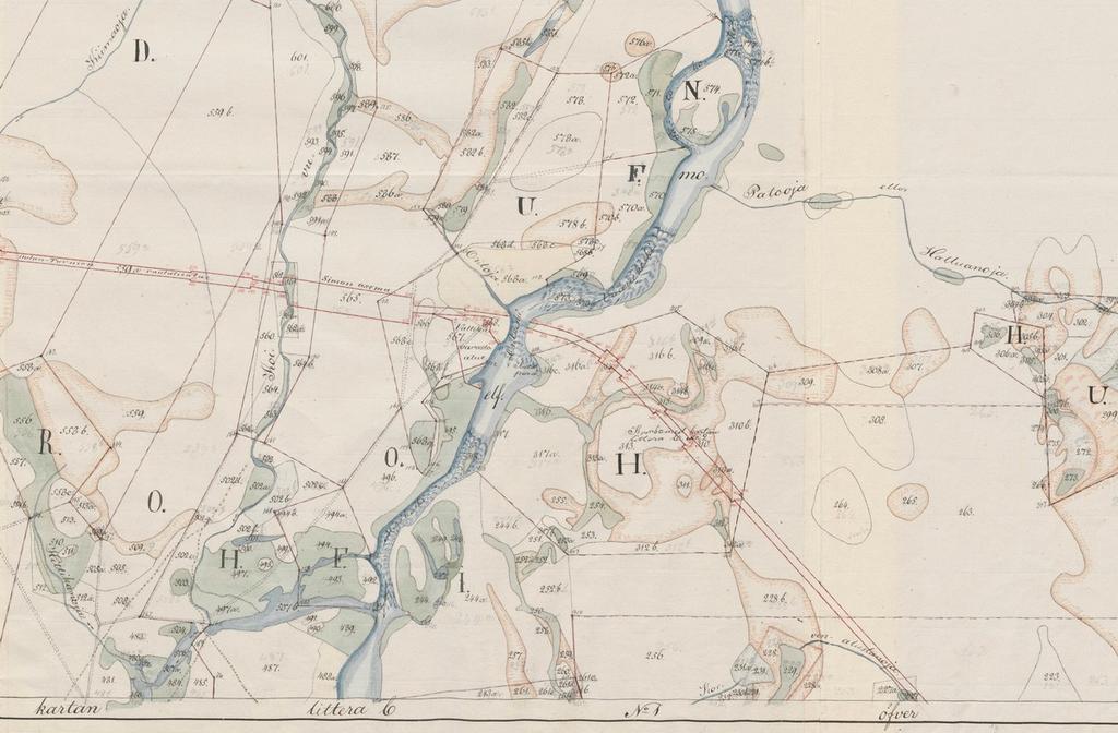 13 Ote vuonna 1830-1835 valmistuneesta uudistetusta isojaonkartasta nykyisen Simon keskustan ympäristöstä.