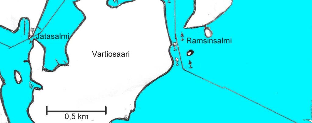 Väylän ylitystä vilkkaasti liikennöidyssä ja ahtaassa Ramsinsalmessa pitää välttää. Salmi melotaan lateraaliviittojen ja rannan välistä jompaa kumpaa reunaa.