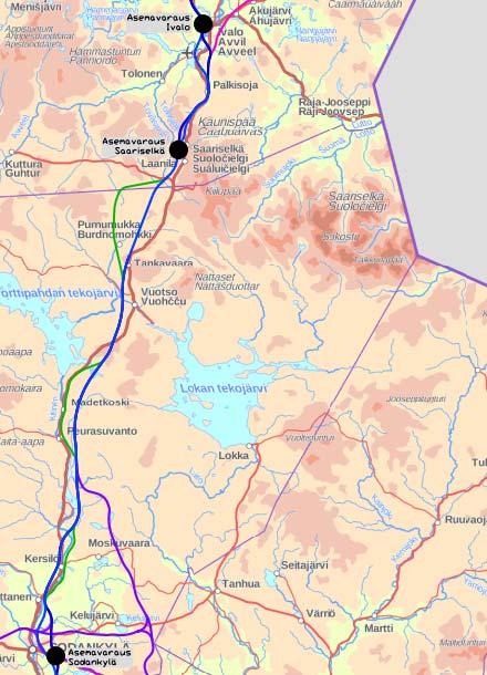 10 Sodankylä Ivalo 2 laajempaa vaihtoehtoa Sodankylän taajaman ja Peurasuvannon välillä Sodankylän pohjoispuolella ratalinjaus noudattelee valtatien 4