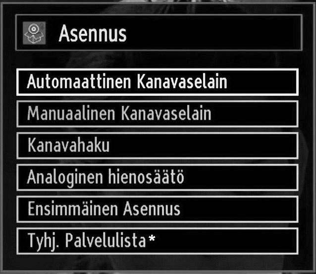 Valitse Manuaalinen Kanavan kartoitus Asennusvalikosta / ja OK-painikkeita käyttämällä. Manuaalisten kartoitusoptioiden kuvaruutu tulee näyttöön.