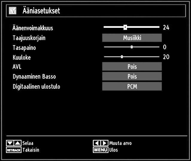 Ääniasetusten säätäminen Ääniasetukset voidaan konfiguroida henkilökohtaisten mieltymystesi mukaisesti. Paina MENU -painiketta ja valitse kuvake tai painiketta käyttämällä.