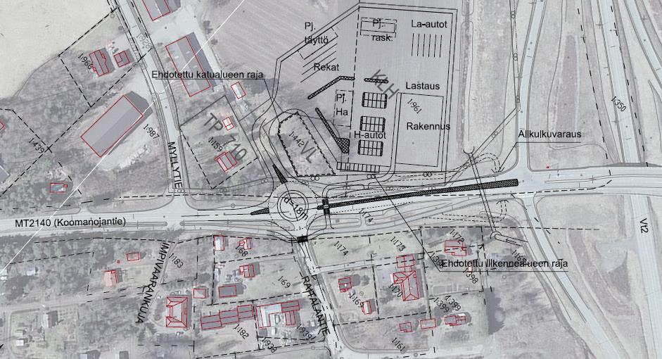 Nosto Consulting Oy 11 (26) Liittymävaihtoehto 2: kiertoliittymä (Lähde: Finnmap Infra Oy) Vaihtoehtovertailun perusteella selvityksessä valittiin asemakaavamuutokseen liittymävaihtoehto 1 eli