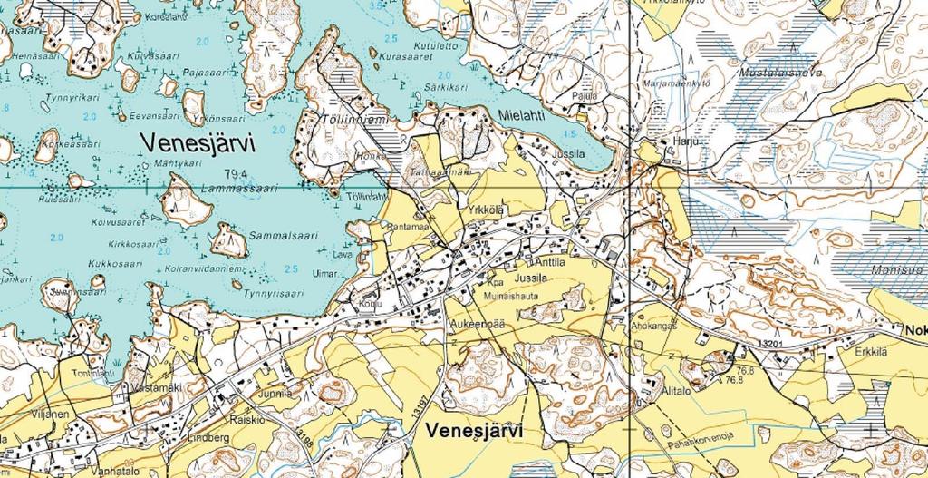 Luontoselvityksen tarkennus koskien Venesjärven uusia erillispientaloalueita Alue A Pääosin vanhaa heinäpeltoa, johon talot sijoittuvat.