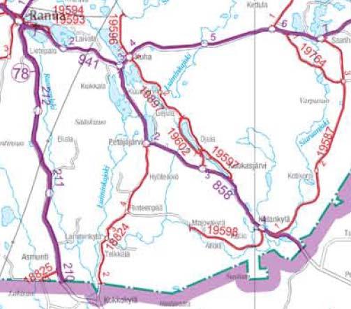 PÖYRY ENVIRONMENT OY Sivu 22 (39) Maantieliikenne Kuva: Tieverkosto, ote Lapin tiepiirin tienumerokartasta 1.