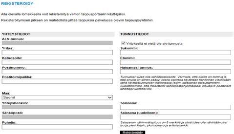 Tarjoajan rekisteröityminen järjestelmän käyttäjäksi Palveluntarjoaja rekisteröityy Rekisteröidy kohdasta Rekisteröityminen tehdään olemassa olevalla Y- tunnuksella tai