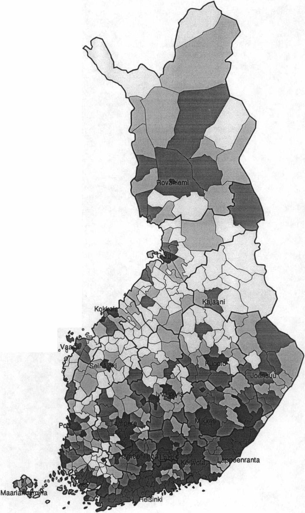 Kyllä-äänten osuus hyväksytyistä äänistä kunnittain Antalen Ja-röster av de godkända röstsedlarna kommunvis