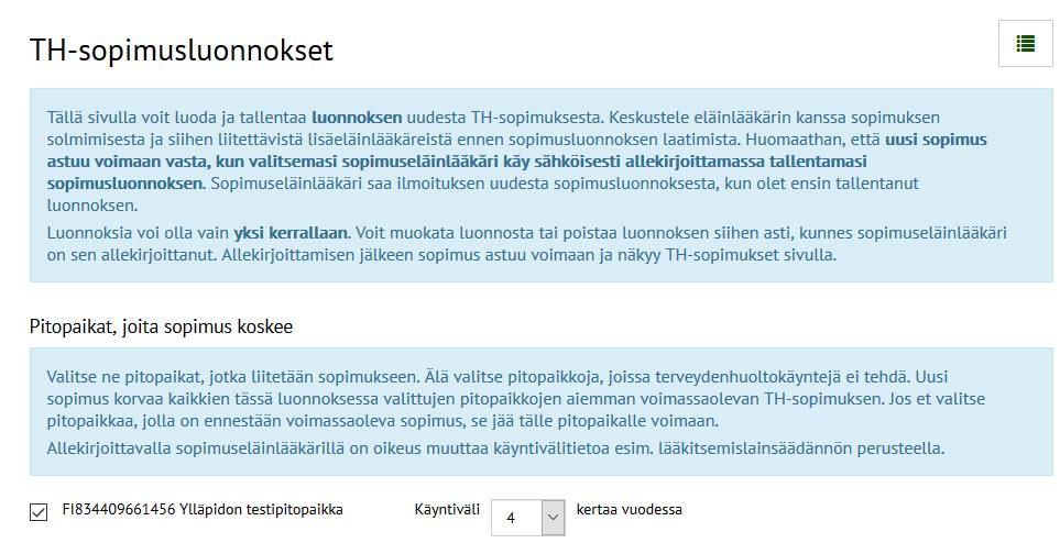 Luonnosnäyttö sisältää paljon info-tekstiä (sinisellä pohjalla), jotta osaisit mahdollisimman hyvin tehdä oikeanlaisia valintoja TH-sopimukselle.