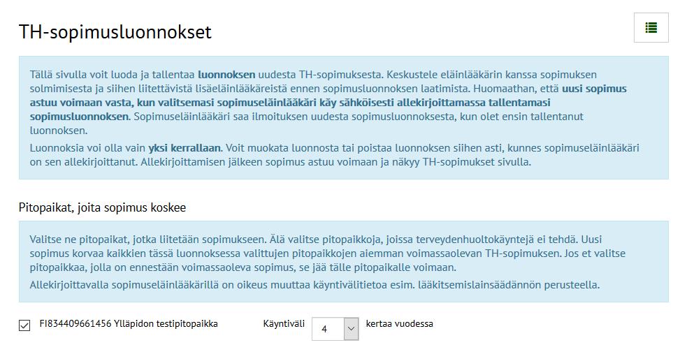 Luonnosnäyttö sisältää paljon info-tekstiä (sinisellä pohjalla), jotta osaisit mahdollisimman hyvin tehdä oikeanlaisia valintoja TH-sopimukselle.