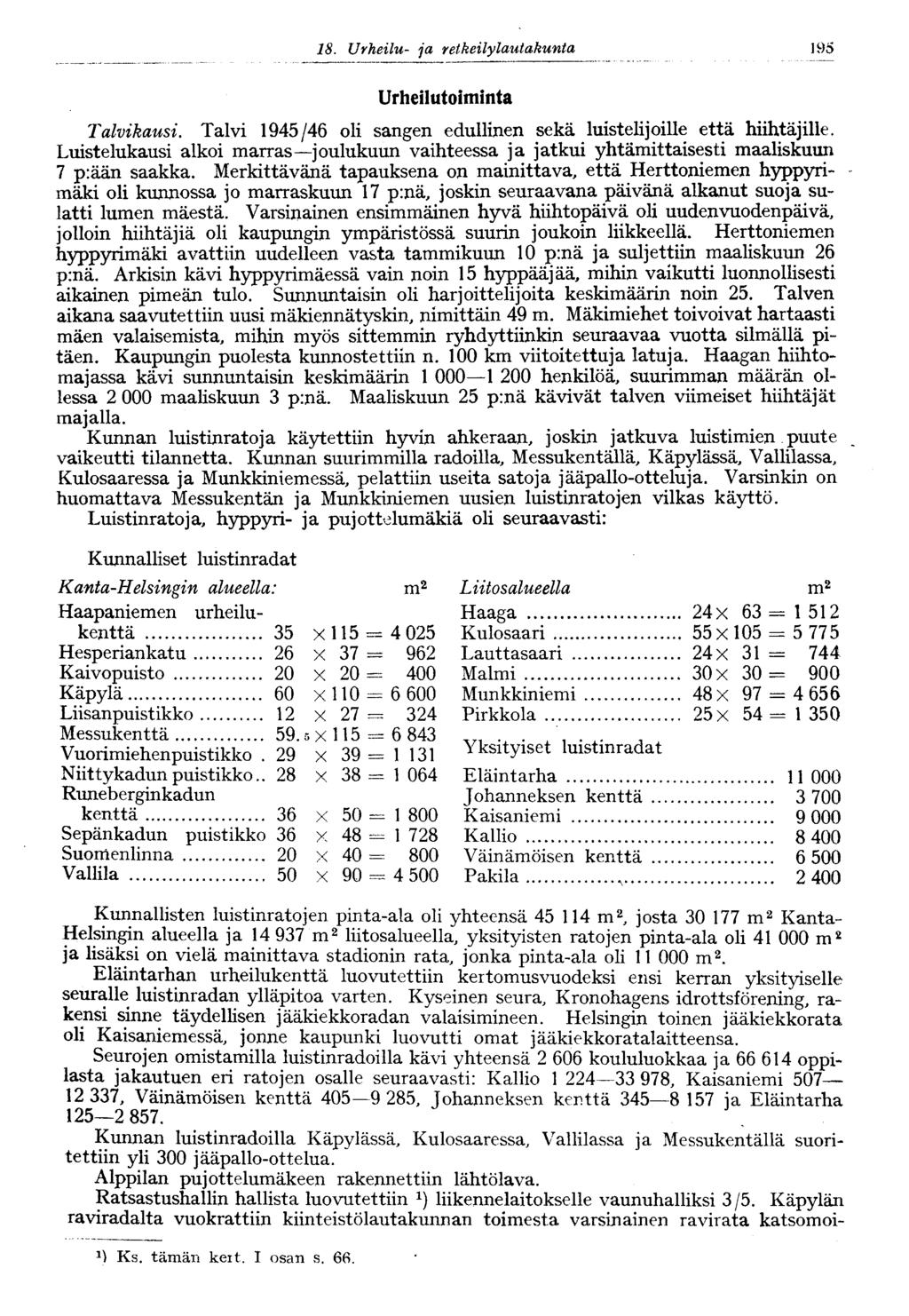 18. Urheilu- ja retkeilylautakunta 195 Urheilutoiminta Talvikausi. Talvi 1945/46 oli sangen edullinen sekä luistelijoille että hiihtäjille.