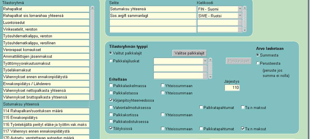 Sotumaksu yhteensä: Tilastoryhmän selite: Sotumaksu yhteensä(kielikoodi