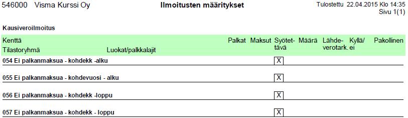 2.4 Kausiveroilmoitus Kausiveroilmoituksen 4 ensimmäistä kenttää ovat syötettäviä jos ei palkanmaksua: Ei palkanmaksua-kentät siis