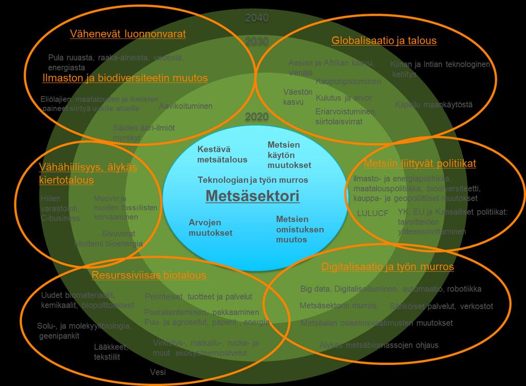 Kuva 4. Keskeiset metsäalaan vaikuttavat maailmanlaajuiset trendit.