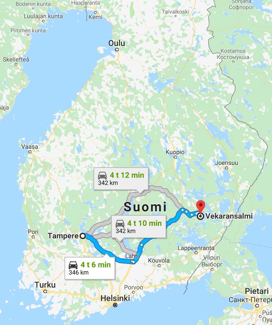 Siltapaikka Tampere 346km Helsinki 317 km Oulu 457