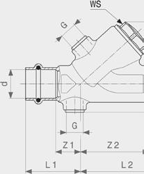 Profipress SC-Contur A1 A1 Easytoptakaiskuventtiili malli2239 tuote DN d Z1 Z2 L1 L2 H1 H2 WS G 471019* 15 15 17 44