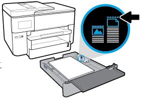 Aseta paperi pystysuuntaisesti ja tulostuspuoli alaspäin. Varmista, että paperipino on linjassa sopivan paperikoon kanssa paperialustan etuosassa.