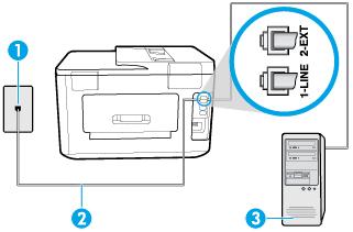 Tulostimen asentaminen käytettäessä DSL/ADSL-modeemia Tulostimen asentaminen käytettäessä tietokonemodeemia Jos käytät samaa puhelinlinjaa faksien lähettämiseen ja tietokoneen modeemia varten, asenna