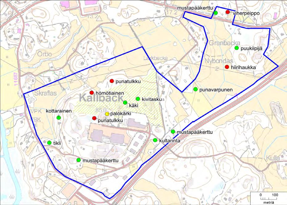 T6 Itä-Taasjärvi ja K8 B Hiekkamäki. Asemakaavojen luontoselvitys. Peltolinnustoon kuuluivat töyhtöhyyppä (useita pareja), kiuru (useita pareja), punavarpunen (1 pari) ja keltasirkku (2 paria).