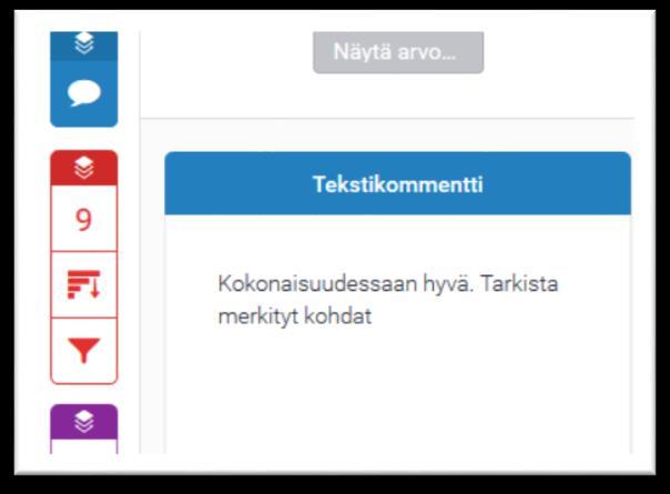 Feedback Studio raportti - kommentit Kielentarkistuksen merkinnät ja niihin liittyvät kommentit Aktiiviset kerrokset