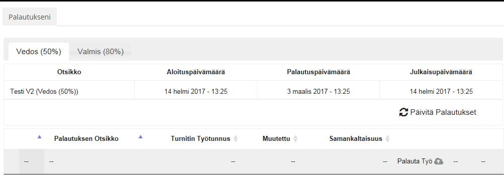 Miten Turnitinia käytetään Opiskelija avaa Turnitin-tehtävän Avautuvalta Palautukseni-sivulta näkyy mahdollinen ohjeistus, sekä