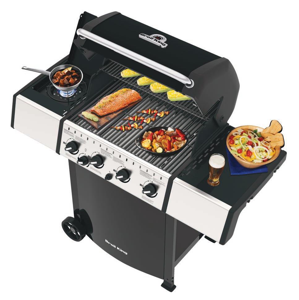 VALIKOIMAMME GRILLIT Accu-Temp -lämpömittari 2,7 kw:n sivupoltin alumiinipinnoitettua terästä Valurautaiset grillausritilät 982263 NO P:143 S:58 K:117 CROWN CART 430 11,4 kw:n poltinjärjestelmä