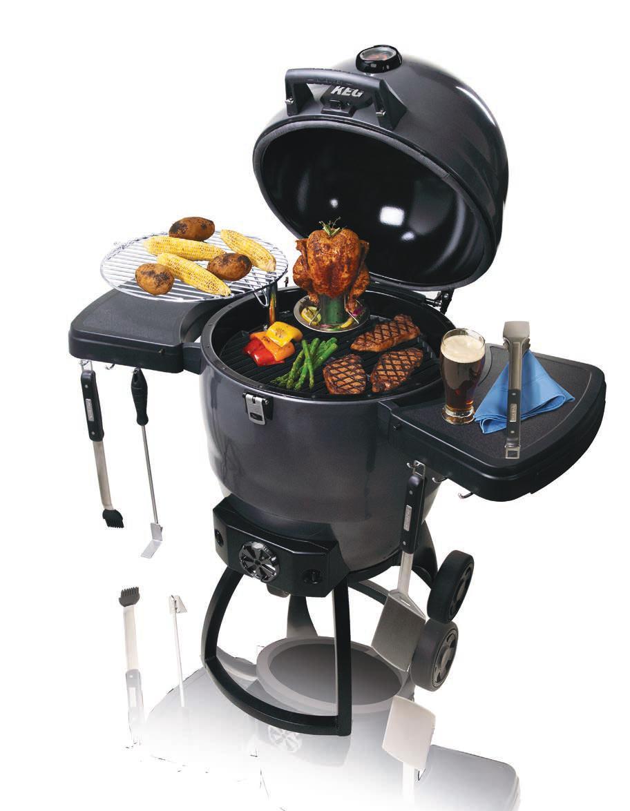 VALIKOIMAMME GRILLIT/SAVUSTIMET Deluxe Accu-Temp -lämpömittari Irrotettavat sivutasot varustekoukkuineen Tukeva valurautainen grillausritilä 911470 P:53 (105 cm sivutasoineen) S:70 K:118 KEG 5000