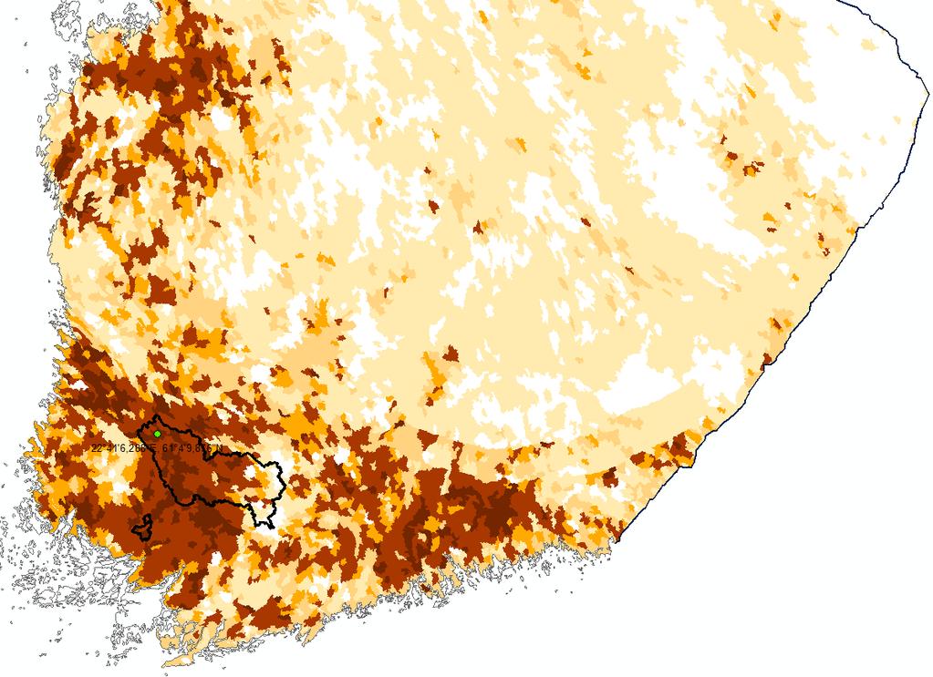 Perustuu valuma-alueiden (>10 km 2 ) kasvulohkotietoihin (2015), yksinekertaiseen kasiven ryhmittelyyn (21 ryhmää) ja tyypilliseen keskimääräiseen kasvinsuojeluaineiden käyttöön