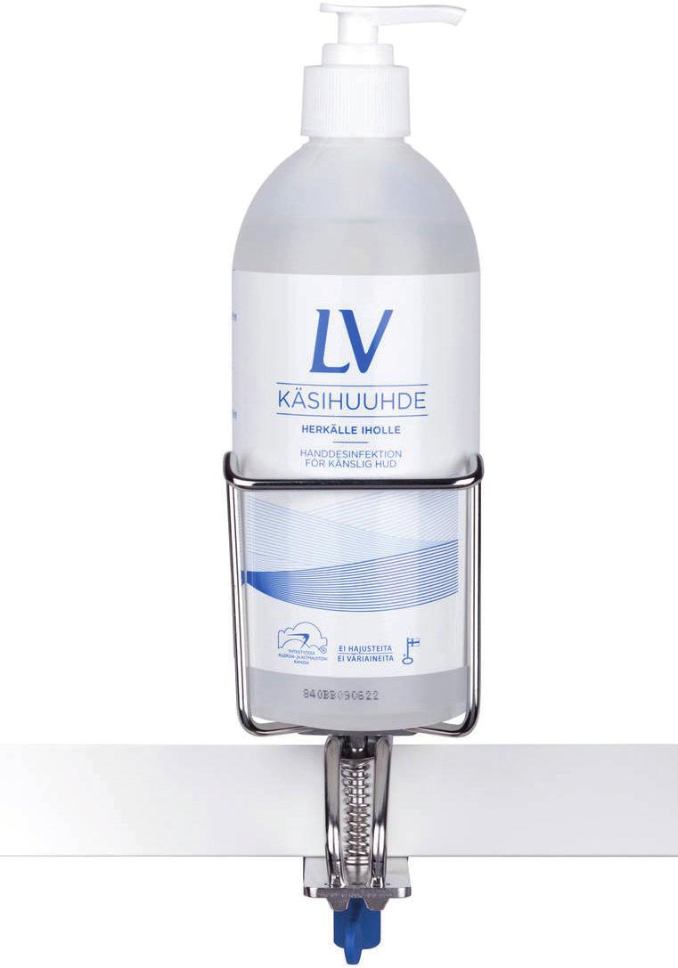 EURODISPENSER 3 FLEX pulloteline 500 ml pumppupulloille soveltuva ruostumattomasta teräksestä valmistettu teline (sisältää myös muovisia osia).