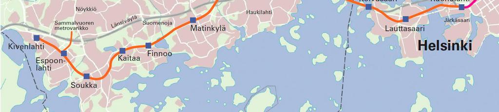 kilometriä 8 uutta asemaa: Lauttasaari, Koivusaari, Keilaniemi, Aalto-yliopisto, Tapiola, Urheilupuisto, Niittykumpu, Matinkylä Liikenteelle