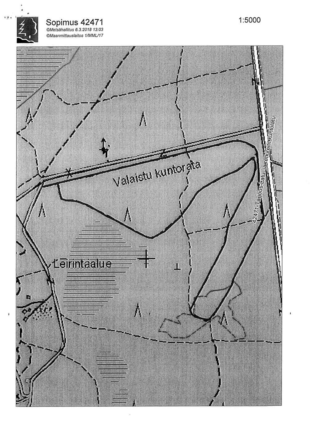 . O_i Sopimus 42471 1:5000 Metsähallitus 63.2078 73:03 Maanmiftaus!