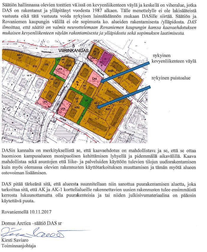 Kaupunginhallitus: Kaavaehdotus vastaa lausunnon mukaan DAS:n tavoitteita ja tarpeita.