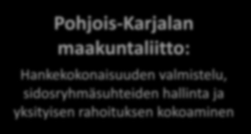 MMM: kärkihankerahoitus Luonnonvarakeskus: Asiantuntijatehtävät (kalabiologinen näkökulma), järvilohen viljelysäilytys ELY-kalatalouspalvelut / Järvi-Suomi: - Järvilohen poikastuotantoalue -