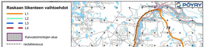 101 Kuva 4-7. YVA-menettelyssä huomioidut kuljetusreitit.