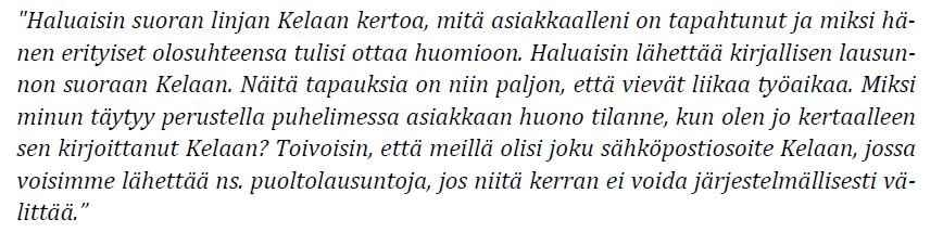 Keskeisin kehittämistä vaativa asia Kelan ja kuntien välisessä yhteistyössä erityisesti nuorten toimeentulotukiasiakkaiden kohdalla Perusosan alentamisessa sosiaalityöntekijöiden näkemys